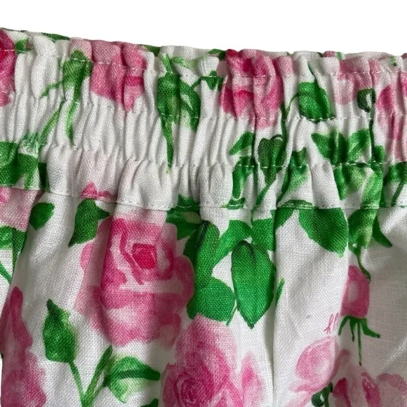 Hill House Paz Skirt Linen Lined Ruffles Pink Roses Romantic Cottagecore NWT